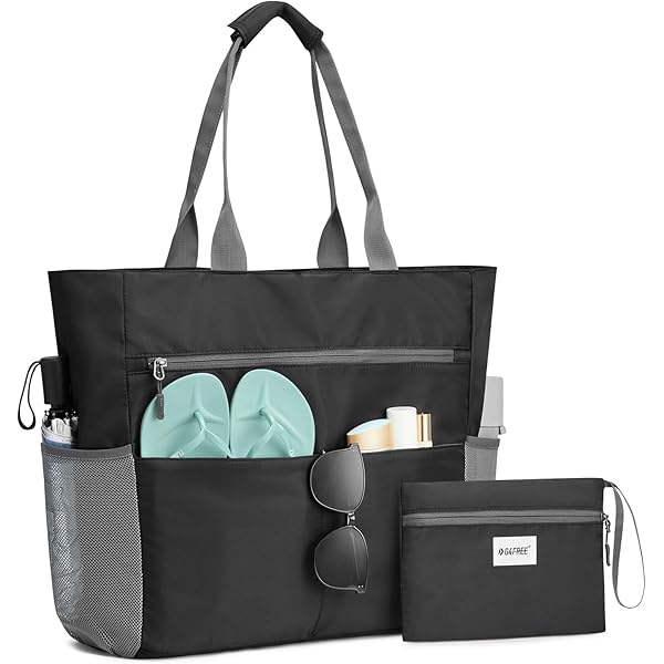 Ligero Y Plegable Bolsa De Playa Grande Impermeable Oscaurt, 53x37x18 Cm, Tote Con Cremallera, Bolso Shopper Mujer Para Piscina, Viaje O Gimnasio Bolsa Viaje Gimnasio Resistente Agua