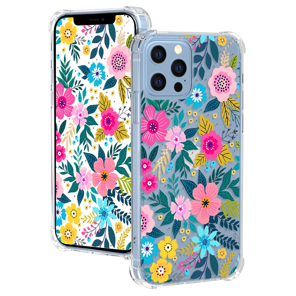 CAROKI Clear Phone Case for iPhone 13 Pro,Crystal Shock-Absorption Cover with Floral Flowers Pattern Transparent Soft Silicone TPU Gel Bumper Premium Protective Phone Case for iPhone 13 Pro 6.1" — image 1