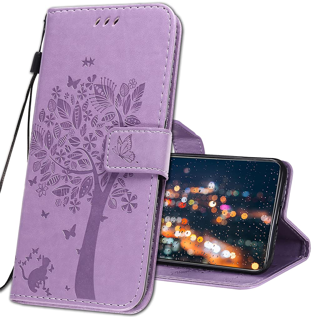 IMIRST Xiaomi Mi 10 Phone Case - Premium Leather Case For Xiaomi Mi 10 Pro, Flip Wallet Protective Case Cover for Xiaomi Mi 10 / Xiaomi Mi 10 Pro. KT1 Wish Tree Purple