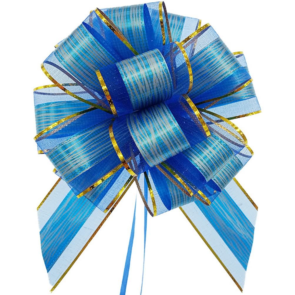 YUANJIASHUN YAO 10 Pack Pull Bows Large Satin Ribbon, Florist Blue Organza Pull Bows for Gift Wrapping, Wedding Cars, Baskets,Christmas Wrapping, Party Decorations,6 Inches Diameter (Blue)