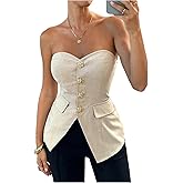 Floerns Women's Elegant Strapless Tube Top Metal Button Up Business Casual Bandeau Top