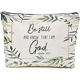 Watercolor Leaves Makeup Bag for Women, Bible Verse Portable Travel Organizer Toiletry Cosmetic Bag with Zipper, Roomy Makeup Bags Skincare Pouch Travel Accessories, Christian Gifts
