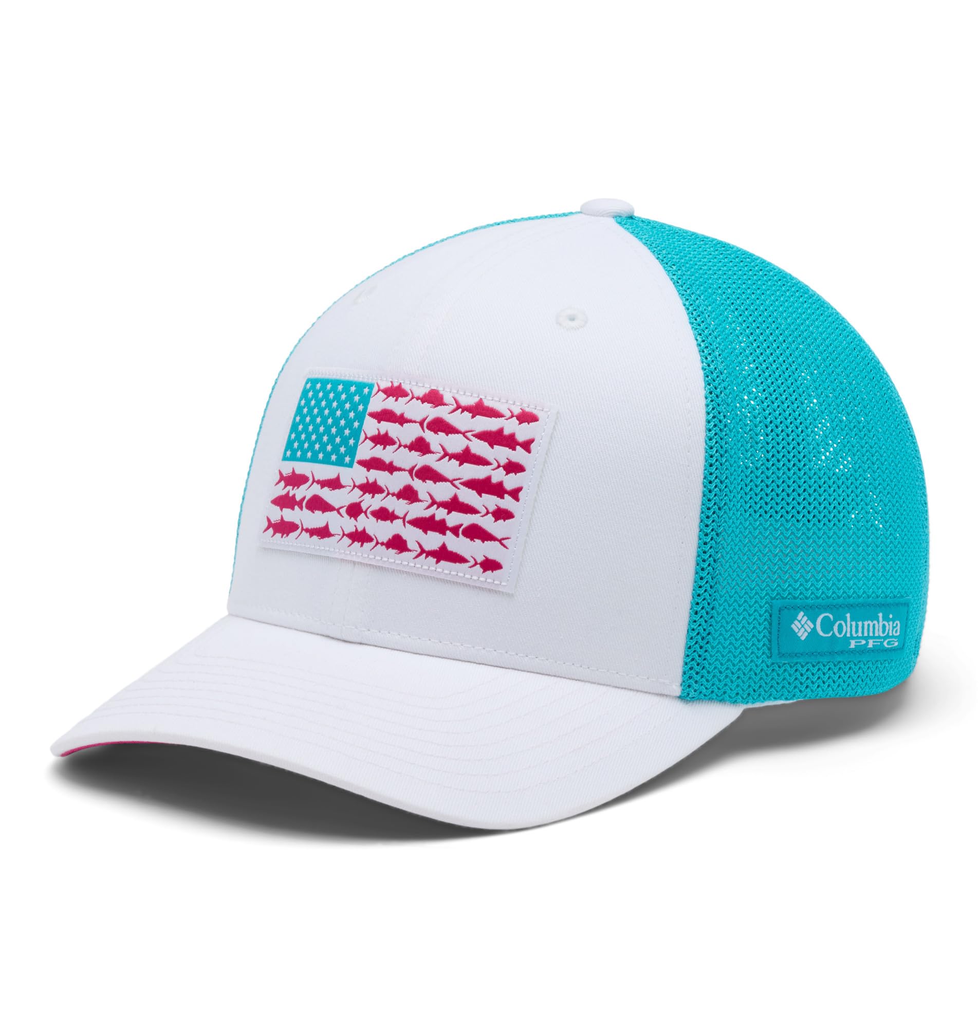 Columbia Unisex PFG Fish Flag Mesh Ball Cap, White/Guava Pink/Fish Flag, XX-Large Image
