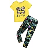 Afsmlys 2PC Kids Outfit Toddler Girls Clothes Figure & Letter Print Short Sleeve Top + Camo Print Pants Set