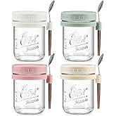 4 Pack Overnight Oats Containers with Lids and Spoons, 16 oz Glass Mason Jars with Airtight Lids, Overnight Oats Jars for Milk, Cereal, Fruit
