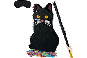 PCFING 21.6 Inch Halloween Cat Piñata with 30 Inch Piñata Stick Blindfold Confetti for Boy Girl Adults Halloween Scary Party Decorations，Candy Game，Trick Treat Party