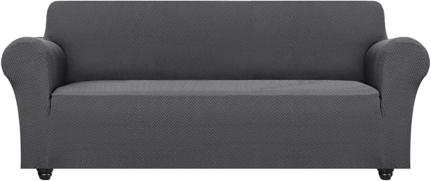 OBYTEX Stretch Sofa Cover 3 Seat Spandex Upgrade Pattern Couch Covers Dog Cat Pet Slipcovers Furniture Protectors，Machine Washable (Large, Grey)