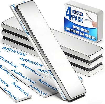 Grtard 4 Pack Neodymium Magnets 60x10x3 mm with Adhesive Double-Sided Strips