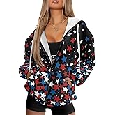 Wismoutput Zip up Sweatshirt for Women Drawstring Printed Loose Casual Hoodies Fall Jacket Oversized with Pocket