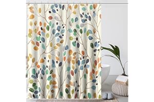 Amaredom Floral Shower Curtain for Bathroom, Colorful Leaves Curtain Bathroom Decoration, Shower Curtain Set with Curtain Hooks