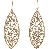 Bonaluna Filigree Oval Shaped Dangle Drop Statement Earrings for Women