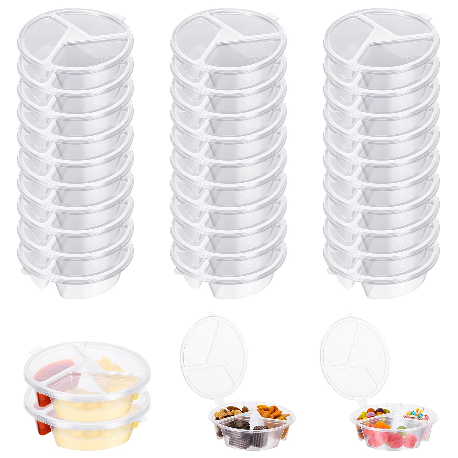 Photo 1 of BIEOFFEI Disposable 3 Compartment Snack Containers with Lids, Plastic Snack Pack Containers, Grab and Go Snack Containers for Salsa (3-30 PCS)