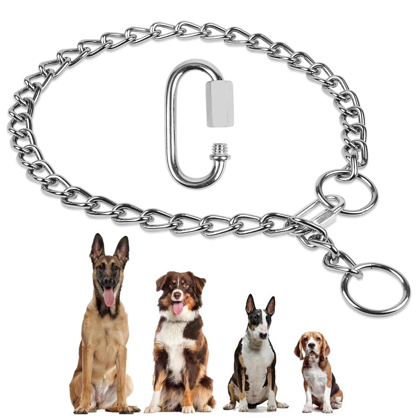 AUAUY Dog Chain Collars, No Pull Metal Choke Chain for Dog, Adjustable Training Collar Chain, Durable Silver Plating Pet Collar Chain for Pet Small Medium Large Dogs, Diameter 4.0mm Length 65cm