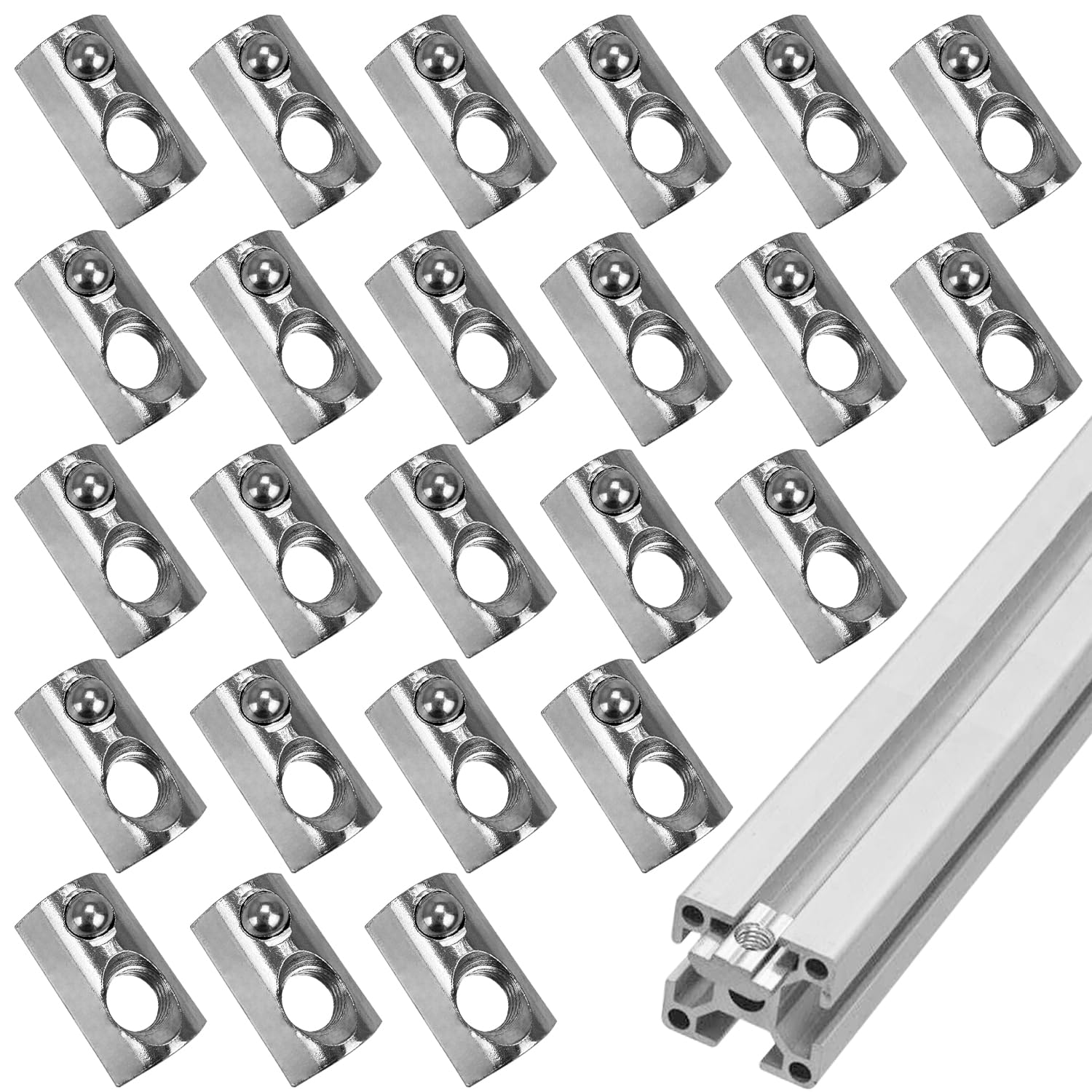 24 Pcs T Nut Metal Profile Slot Nuts, Roll In Spring Ball Loaded Elastic Nut for 40 Series 4040 4080 Aluminium Profile Extrusion Slot (40 Series M8)