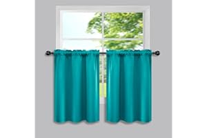 Mrs.Naturall Thermal Curtains Summer Heat for Kitchen,Teal Vintage Small Heat Blocking Window RV Curtains for Camper Bunk Beds Windows 2 Panel Sets 24 Inch Length