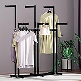 WAVVDIKUL Clothing Racks - Heavy Duty Garment Racks Metal for Retail Display Hanging Clothes, Rolling Black Commercial Clothing Display Rack Stand with Wheels (6 Arm,Black)