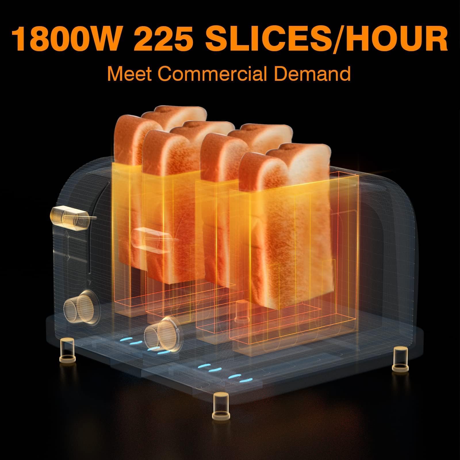 PYY Tostadora Comercial 4 Rebanadas - 225 Rebanadas/Hora Tostadora de Pan Plateada de Acero Inoxidable, 1800 W con Nivel de 6 Velocidades, Controles Dobles y Bandeja para Migas Extraíble, para Familias y Comerciales