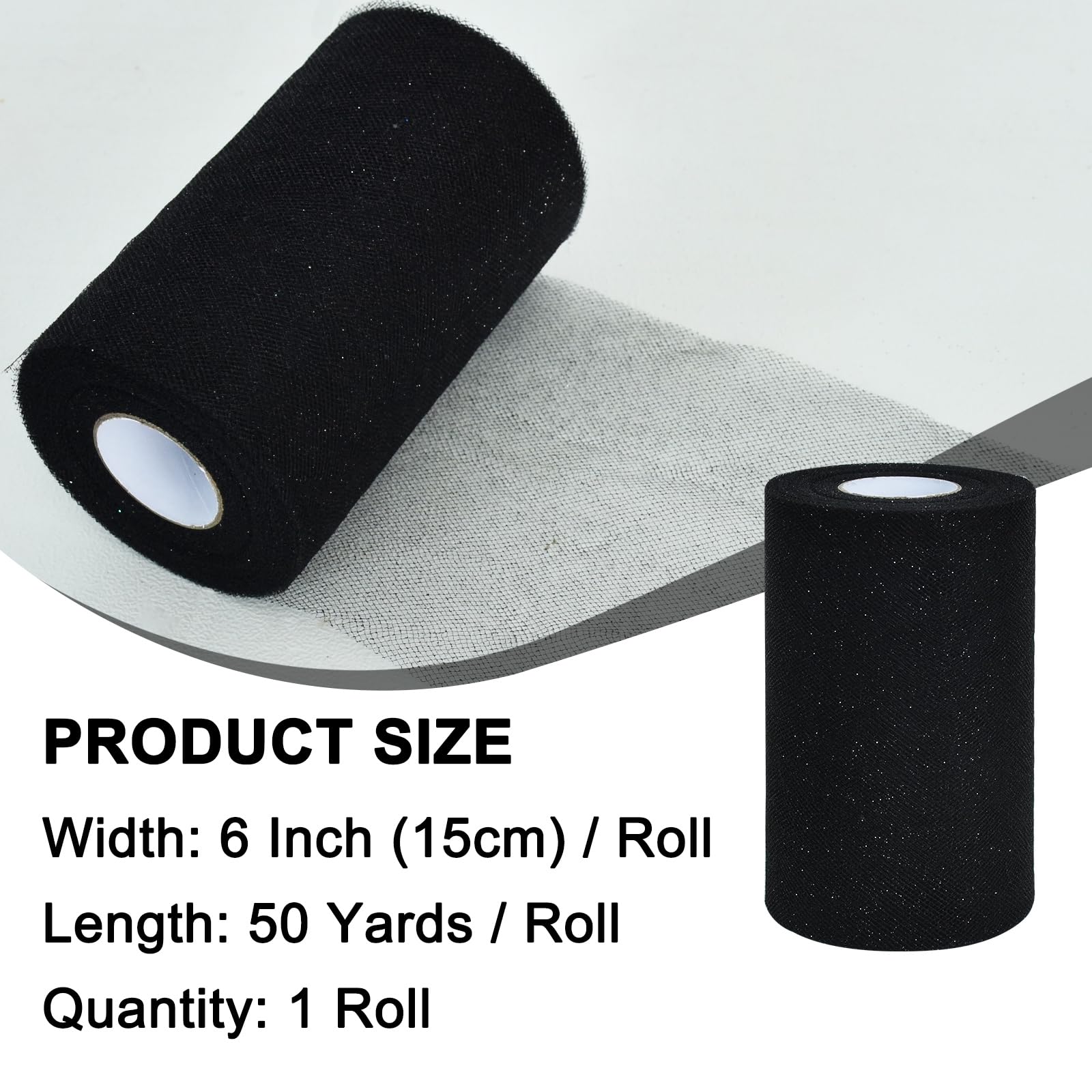 TONIFUL Black Glitter Tulle Roll 6 Inch x 50 Yard Tulle Ribbon for Tutu Skirt, Wedding Christmas Baby Shower Valentine's Decorations and DIY Crafts,Halloween