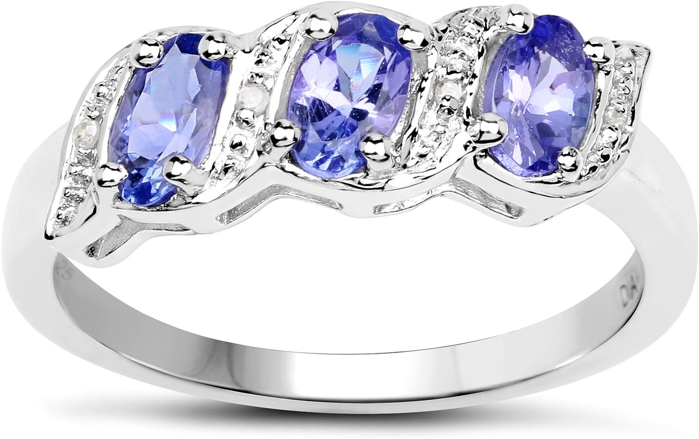 The Diamond Ring Collection: Sterling Silver Genuine Tanzanite & Diamond Eternity Engagement Ring , Size J,K,L,M,N,O,P,Q,R,S,T,U,V,W