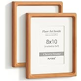 FLYJOE 8x10 Picture Frame Set of 2, USA-Sourced Cherry Wood Photo Frame with Tempered Glass, Handcrafted Rounded Corner 8 x 10 Wooden Frame Matted to 5x7 Photos, Wall or Tabletop Display