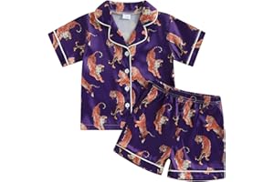 Kavousa Toddler Pajamas Baby Girl Boy Summer Butterfly/Fruit Print Silk Pjs Sleepwear Nightwear Loungewear Pj Set