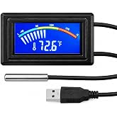 KEYNICE USB Powered Digital Thermometer with Waterproof Probe | &deg;F/&deg;C Switchable, Color Backlit LCD, No Battery Needed, Panel Mount for Aquarium, PC Modding &amp; Reptiles