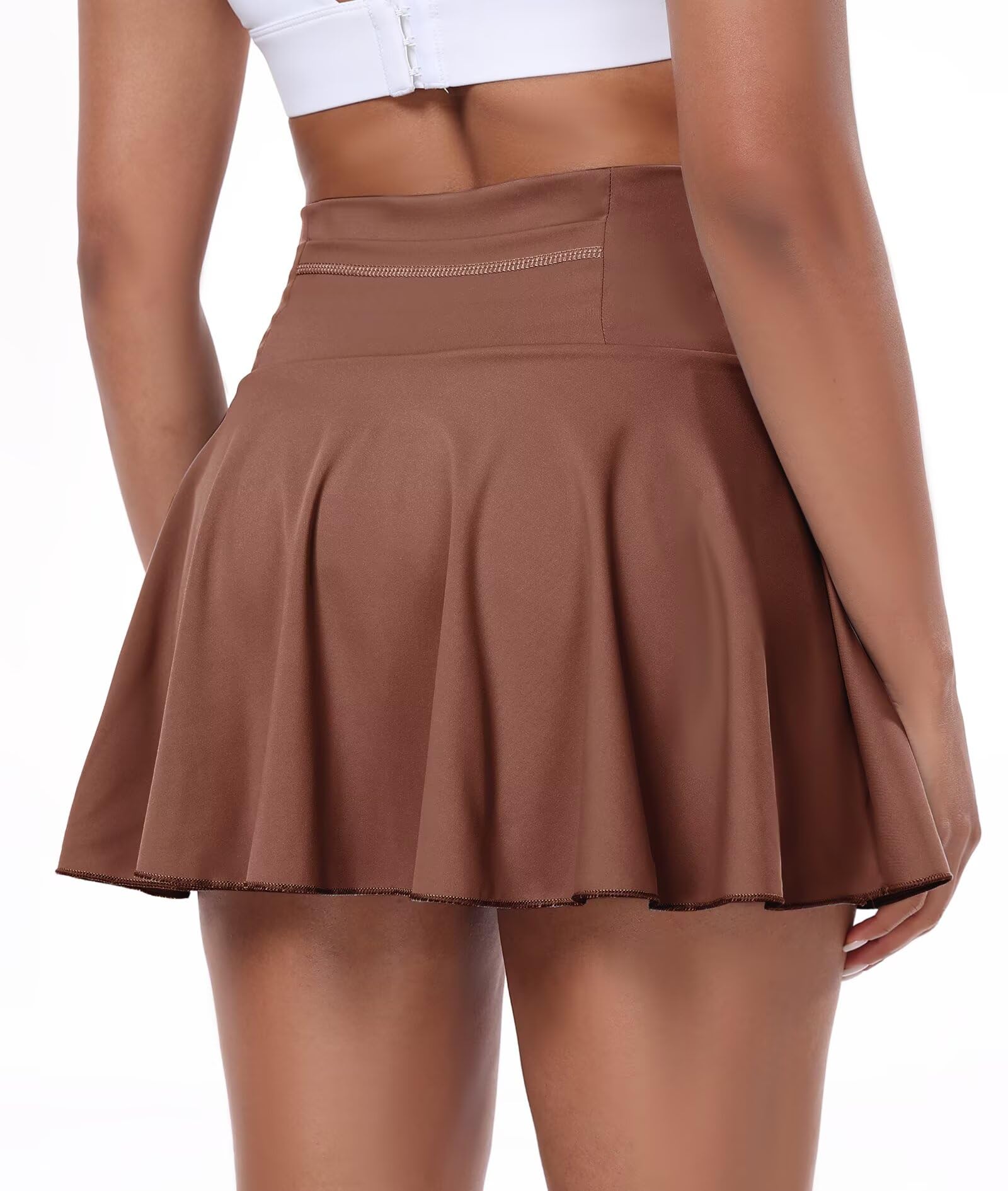 Tivifox Mini Pleated Skorts for Women Trendy Brown