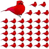 36 Pcs Valentine Decor Red Cardinal with Clip on Christmas Tree Mini Ornament Red Feather Faux Birds Decorations Bird Craft Ornament for Christmas Tree Home Outdoor Wreath Arts Decor(Classic Style)