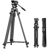 SmallRig AD-50 Carbon Fiber Video Tripod 64" Lightweight Fluid Head | Max. Payload 13.2lb, Step-Less Damping Fluid Head, Detachable Handle, Lift Rope, for Camcorder and Cameras