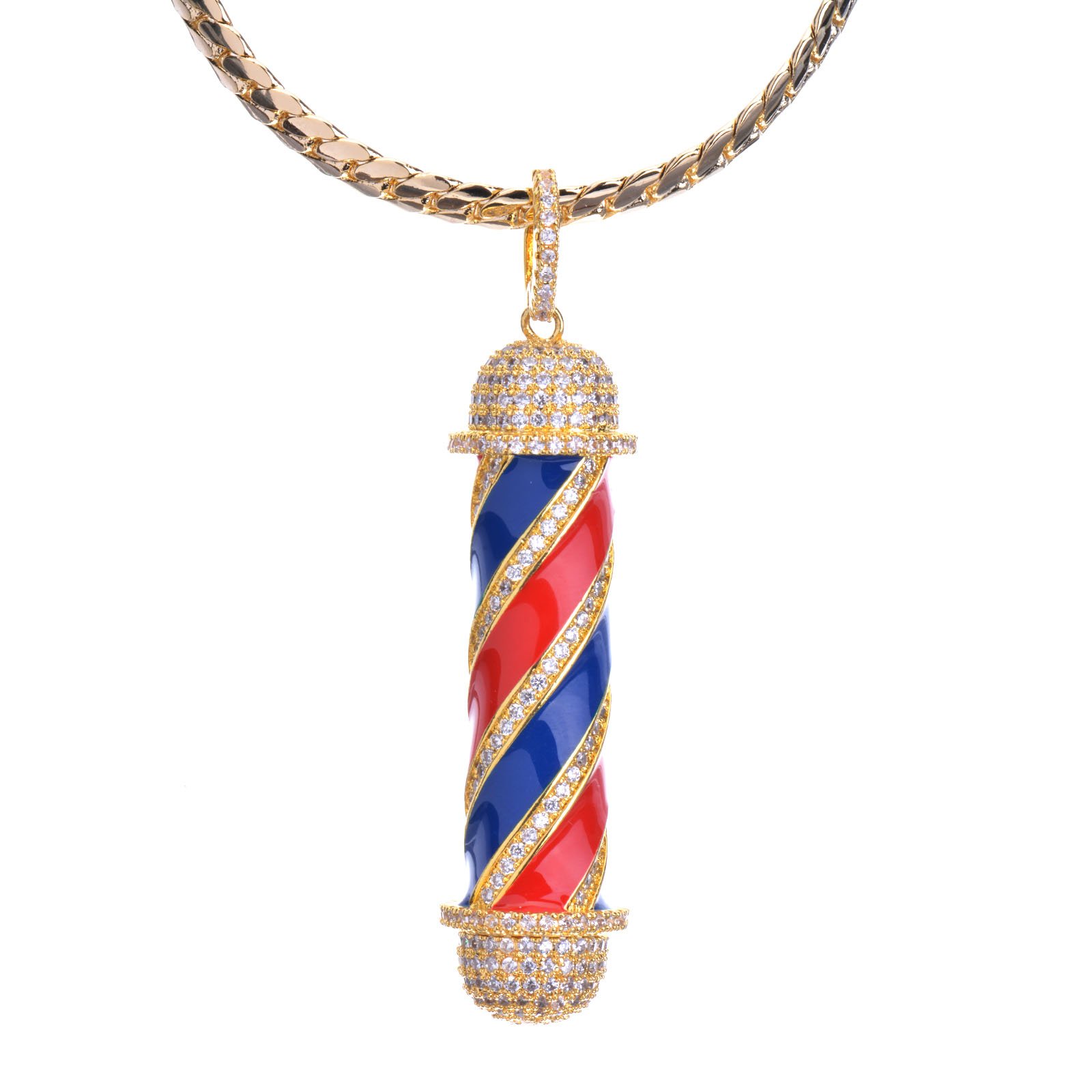 metaltree98 Men's Full Iced Out Pave Brass Edge Barber Razor Pendant 24
