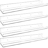 Febwind 4 Pack 24-Inch Long Clear Acrylic Floating Shelves U Shape Wall Shelf for Book Display Makeup Product Spice Organizer
