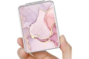 dcdcee Pocket Mirror, Small Travel Mirror with Magnification, Portable Double-Sided Magnifying Cosmetic Mirror for Daily (Pink Marble)