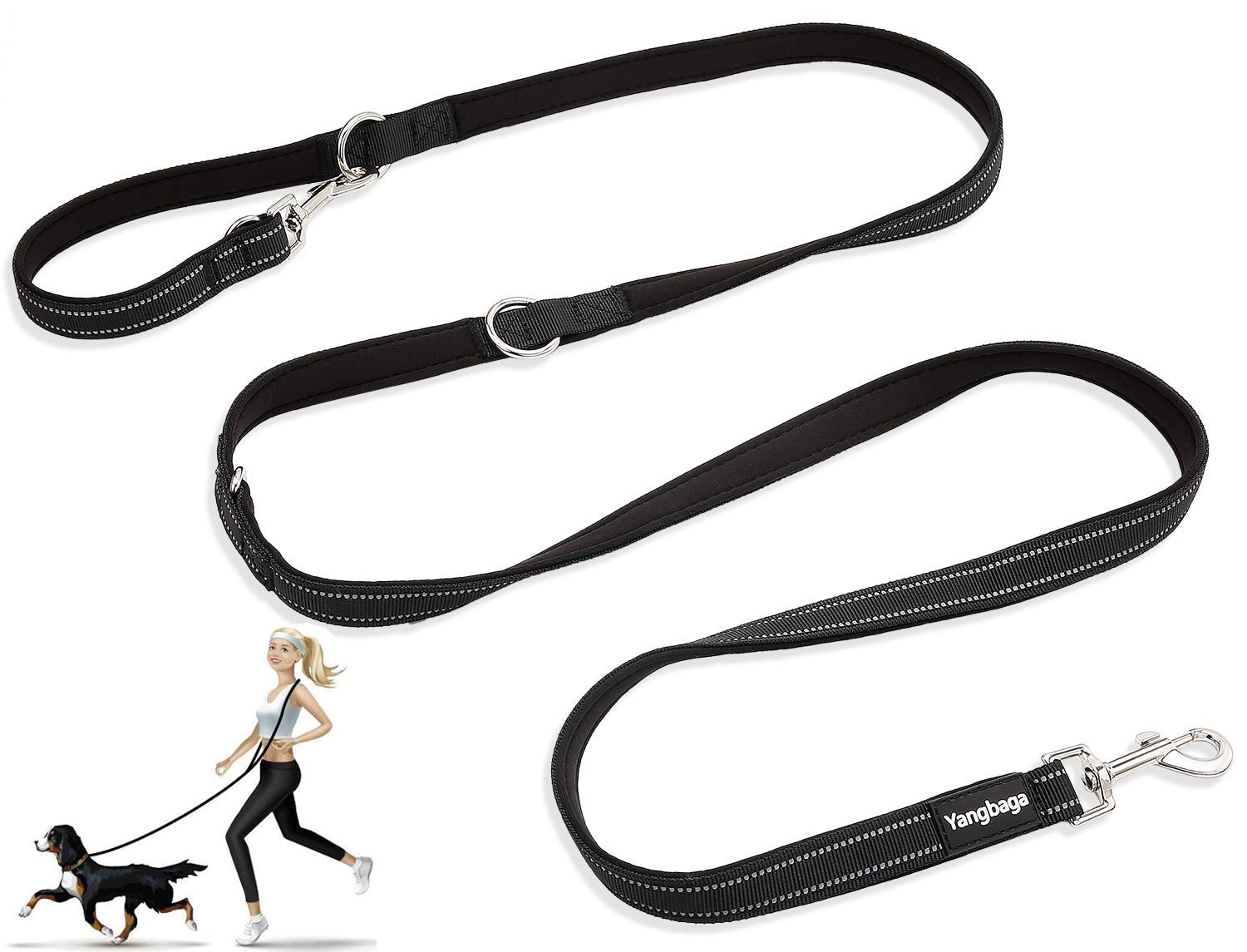 Hands-Free Dog Leash, Multifunctional Rope Training Lead for Running, Walking, and Hiking, Adjustable to 4 Lengths, Nylon Double Lead for Small, Medium, or Large Dogs