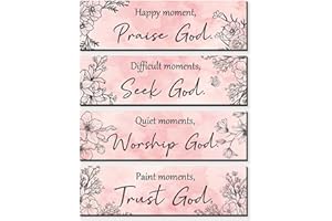 ZINYAZHE 4 Pieces Pink Wall Decor for Girls Floral Wooden Wall Hanging Wall Art Teen Women Bedroom Decor with Inspirational Quote Inspirational Wall Decors Teacher Assistant Secretaries(Pink)