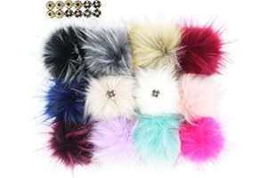 Pack of 12 Faux Raccoon Fur 4.3inch Pompoms Ball with Press Button (Colorful Mix)