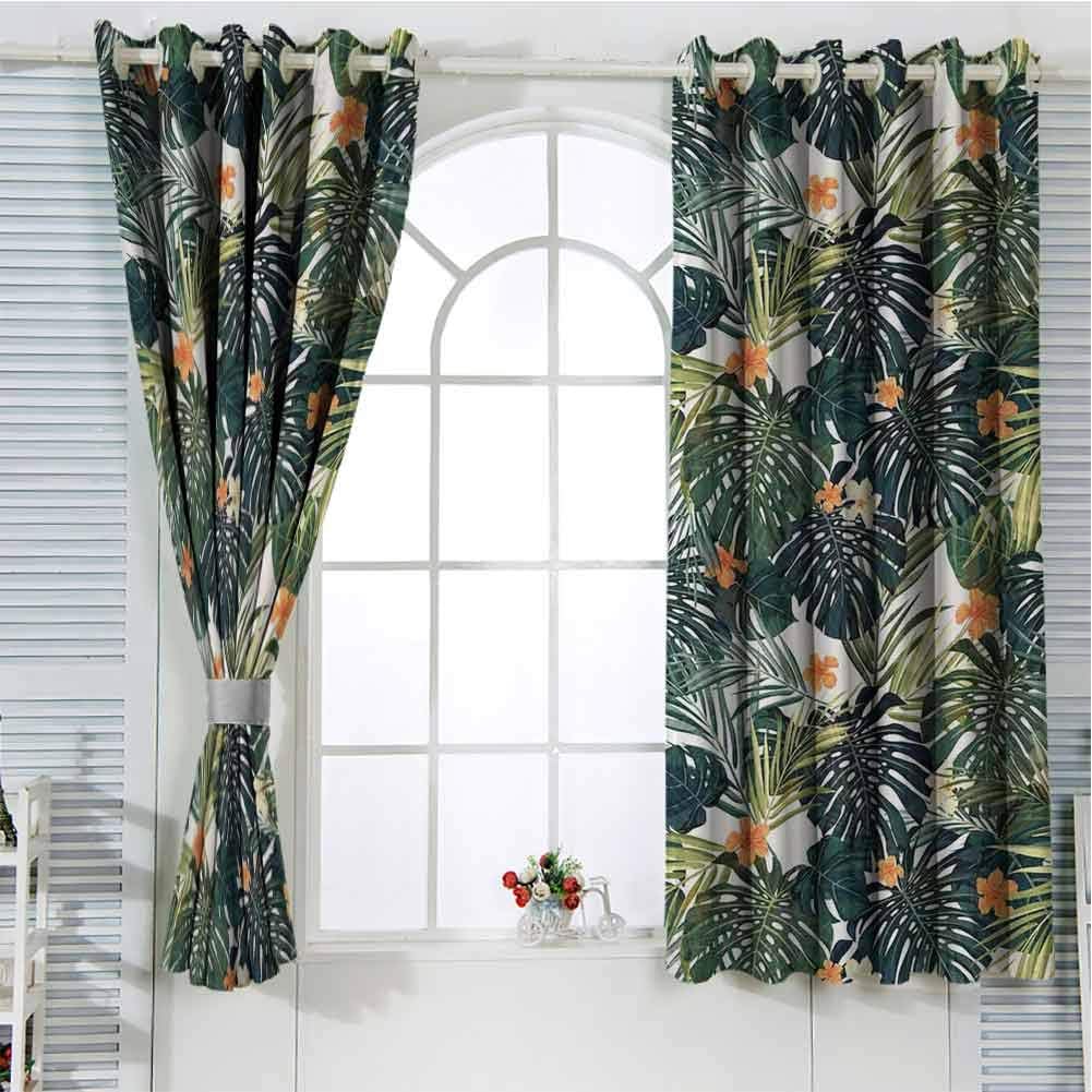 Floral Grommet Curtains 84 Inches Long, Green and White