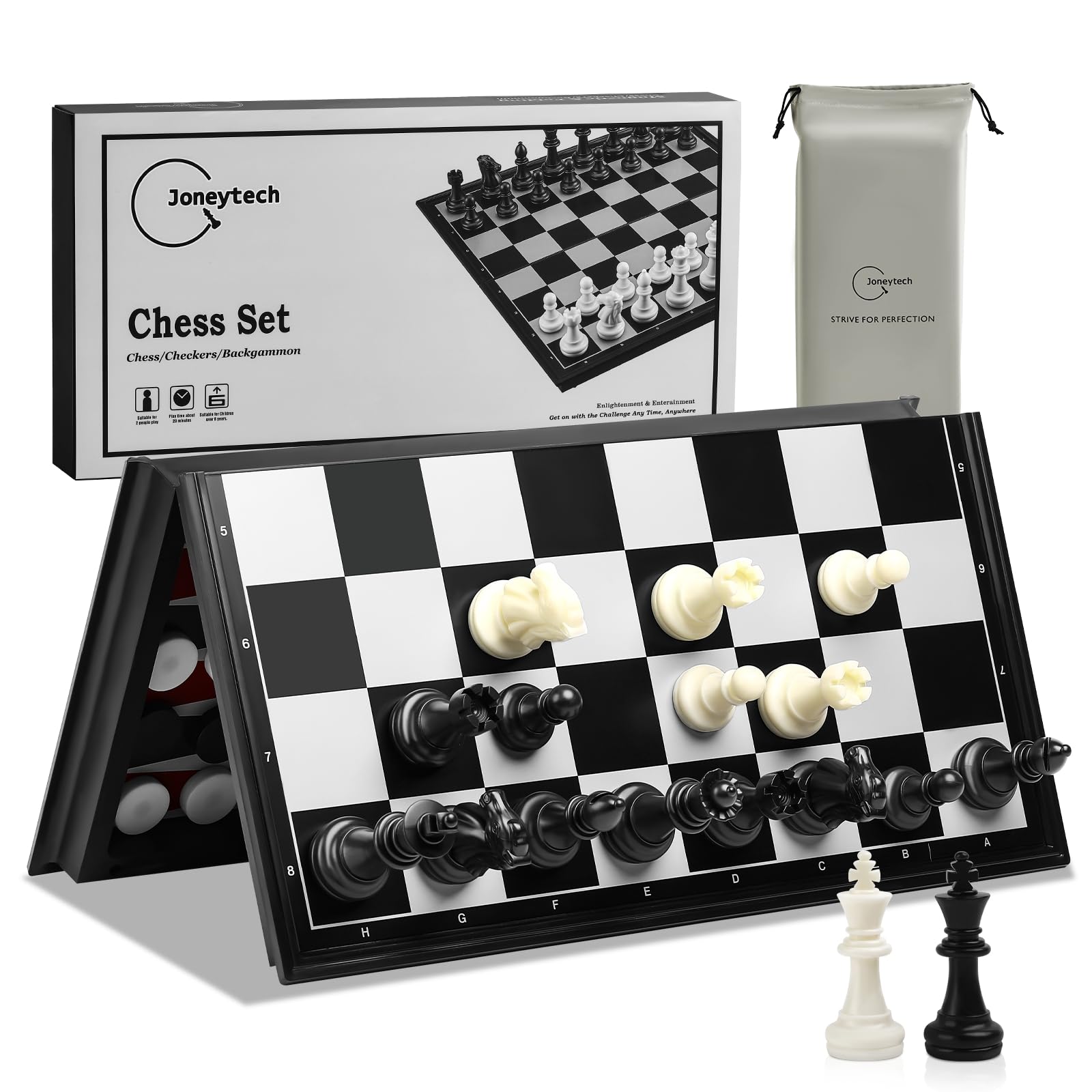 Magnetic Chess Set for Kids and Adults, 13 inch 3 in 1 Chess Checkers Backgammon Travel Portable Folding Sets, Gift Children Chess Board Game with Extra Queen