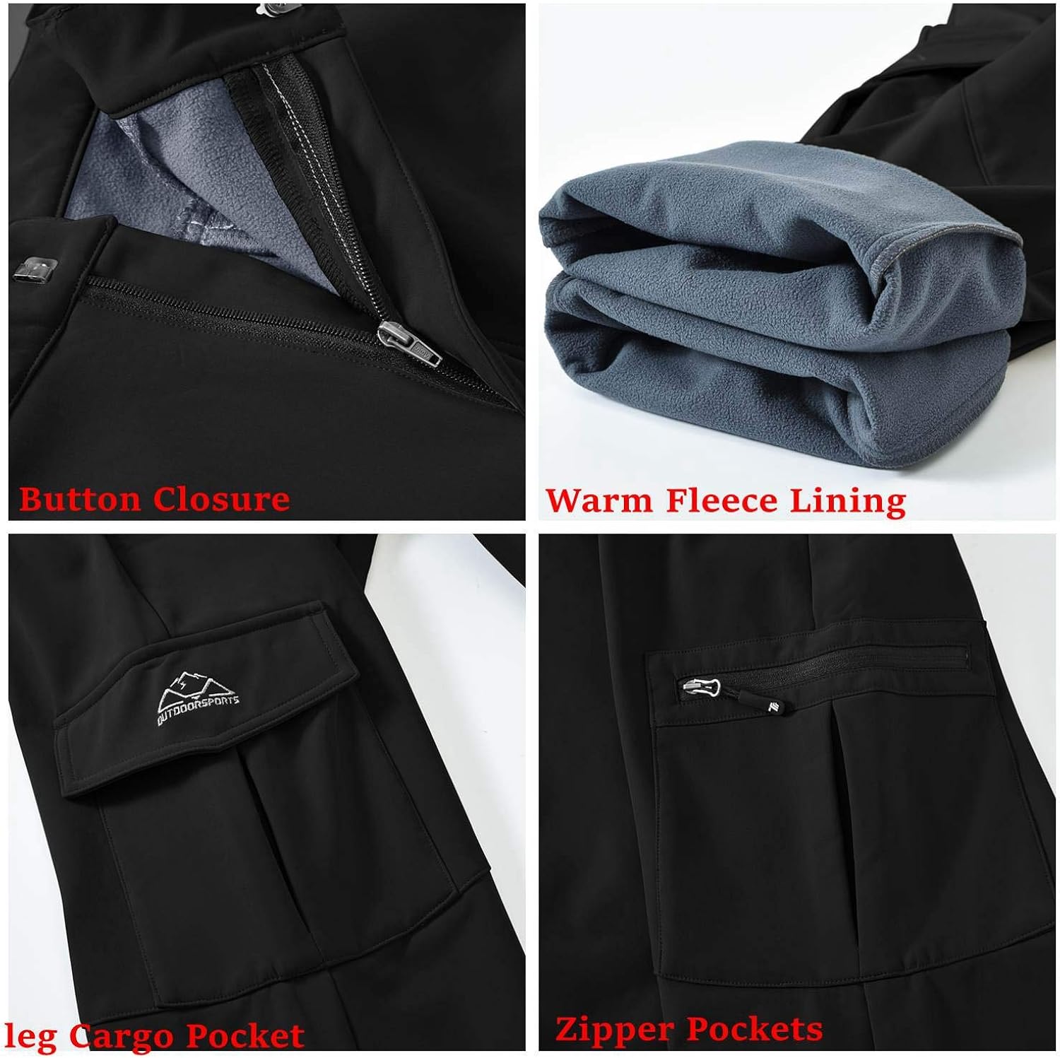 Rdruko Men's Snow Ski Outdoor Waterproof Windproof Hiking Snowboard Fleece Cargo Work Pants 6 Pockets: Clothing