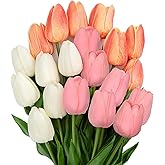 20 Pcs Artificial Tulips Flowers Mixcolor Real Touch Fake Tulips Fake Flowers for Mother's Day 13.5" Faux Tulips Faux Flowers Bulk Artificial Tulips Flowers for Vase Centerpieces Home Wedding Bouquet