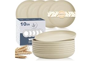Wrova Wheat Straw Plates - 10 Inch Unbreakable Dinner Plates Set of 8 - Dishwasher & Microwave Safe Plastic Plates Reusable - Lightweight Plates for kitchen,R.V. (Beige)