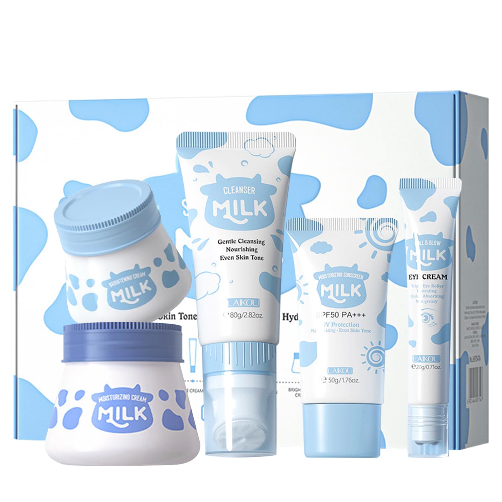 WIMONY Milk Protein Skincare Gift Set 5PCS For Teenage Girls,With Cleanser, Eye Cream, Moisturizer, Sunscreen, Brightening Cream,Facial Care Travel Kit,Mild And Non-Irritating kids skin care products