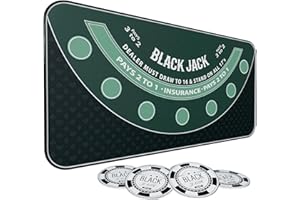 iEsstros Blackjack Mat 70" x 35" Blackjack Table Top Mat 21 Black Jack Mat for Casino Table Rubber Poker Mat with Storage Bag 6 Coasters for Casino Games