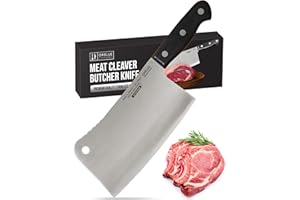 Orblue Premium Meat Cleaver - Stainless Steel Chef Butcher Knife for Cooking - Professional 7-Inch Blade for Precision Cuttin