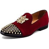 Meijiana Mens Velvet Loafers Dress Shoes with Metal Embellishments Party Luxury Loafer Shoes