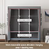 LOEFME Canvas Wardrobe 172x130x45cm, Grey, 2 Hanging Rails & 18 Bags view 6