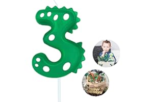 KENJOVIVO Number Birthday Candles(3 Candle Green) Dinosaur Shape Number Happy Birthday Cake Candles for Dinosaur Birthday Party Decoration Reunions Theme Party