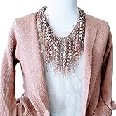 Pink Fashion Scarf Necklaces for Women - Ladies Lightweight Scarf for Summer - 66in Loop with Metallic Yarn Fringe - Tan Pink Statement Necklace Scarf Birthday Gift for Women - RT
