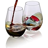 Bezrat Stemless Wine Glasses Set of Two | Hand Painted Large Premium Red and White Wine glasses | Lead-Free Crystal | Essential Wine Gift | 18 Ounces (Red)