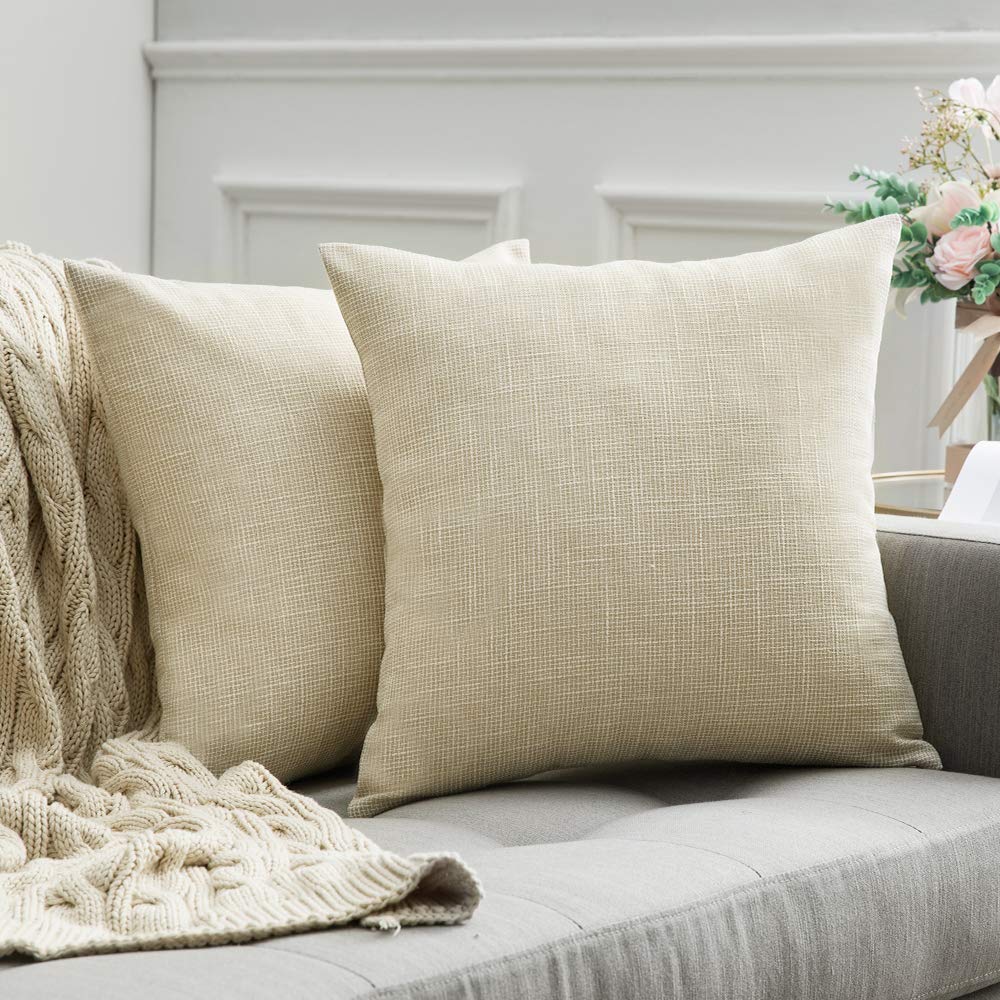 MIULEE Linen Cushion Cover Square Throw Pillow Case Cross Shape Home for Sofa Chair Couch Bedroom Decorative Pillowcase 18x18inch 45x45cm Set of 2 Cream