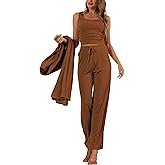 Mushan Women's 3 Piece Lounge Set Open Front Cardigan Pajamas Set